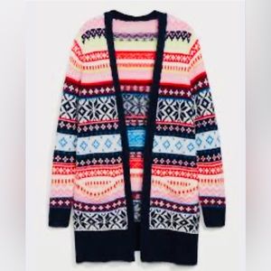 Old Navy Women’s Colorful Cozy Fair Isle Longline Open Front Cardigan Sweater